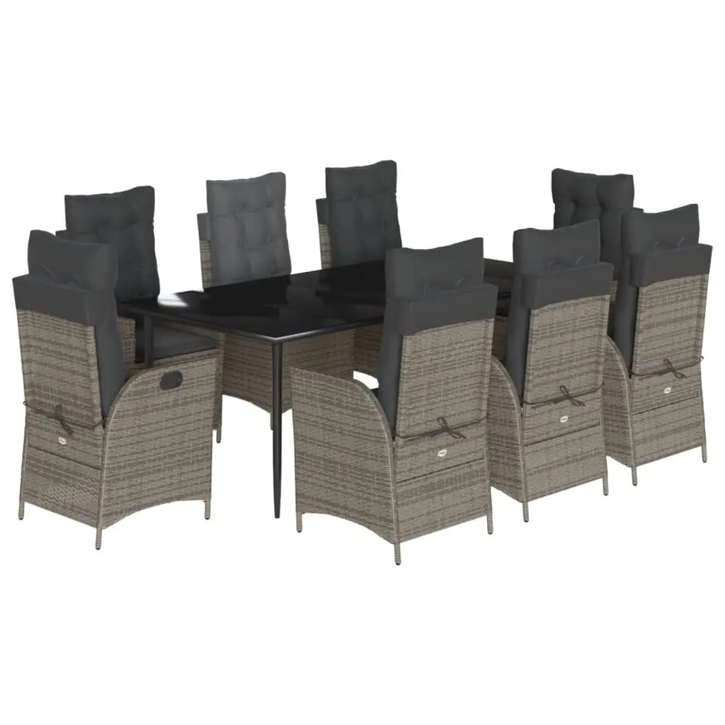 9 Piece Patio Dining Set Cushions Gray Poly Rattan Outdoor Furniture