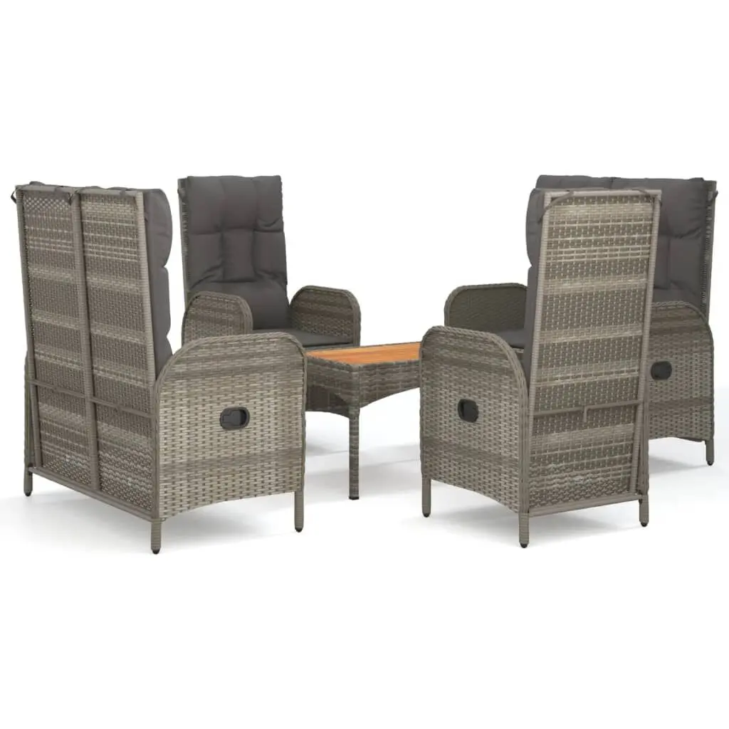 5 Piece Patio Dining Set Cushions Gray Poly Rattan Outdoor Furniture