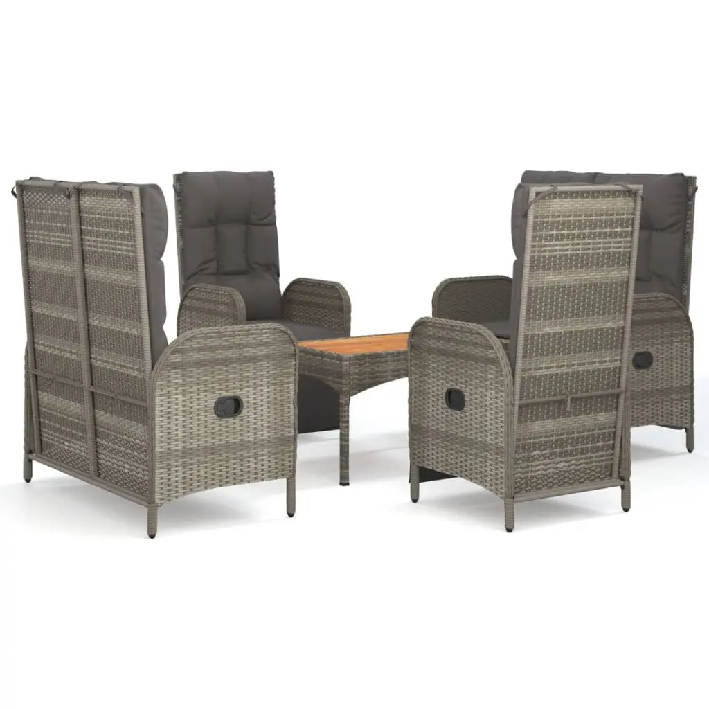 5 Piece Patio Dining Set Cushions Gray Poly Rattan Outdoor Furniture