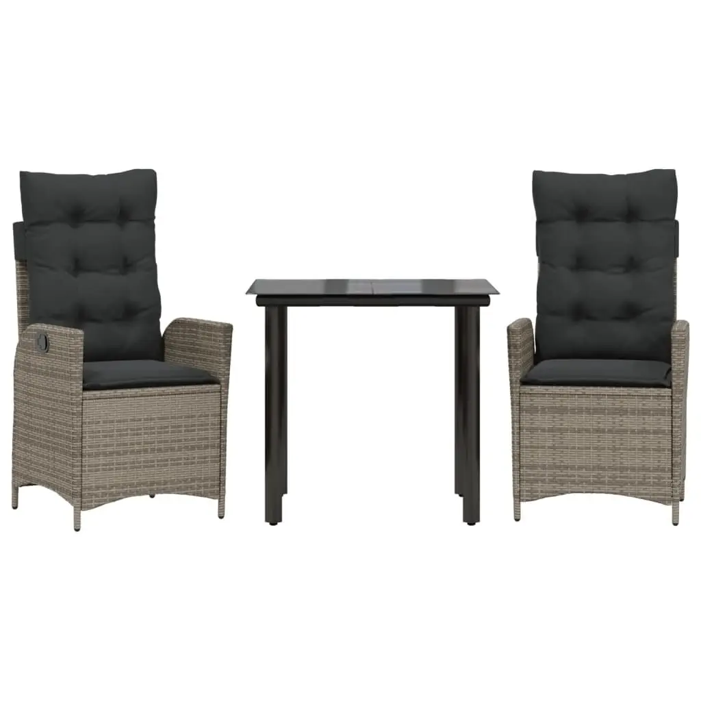 3 Piece Patio Dining Set Cushions Gray Poly Rattan Outdoor Furniture