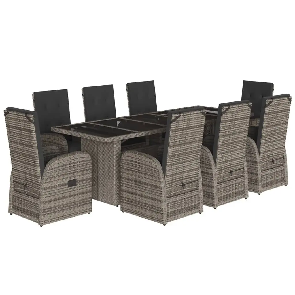 9 Piece Patio Dining Set Cushions Gray Poly Rattan Outdoor Furniture
