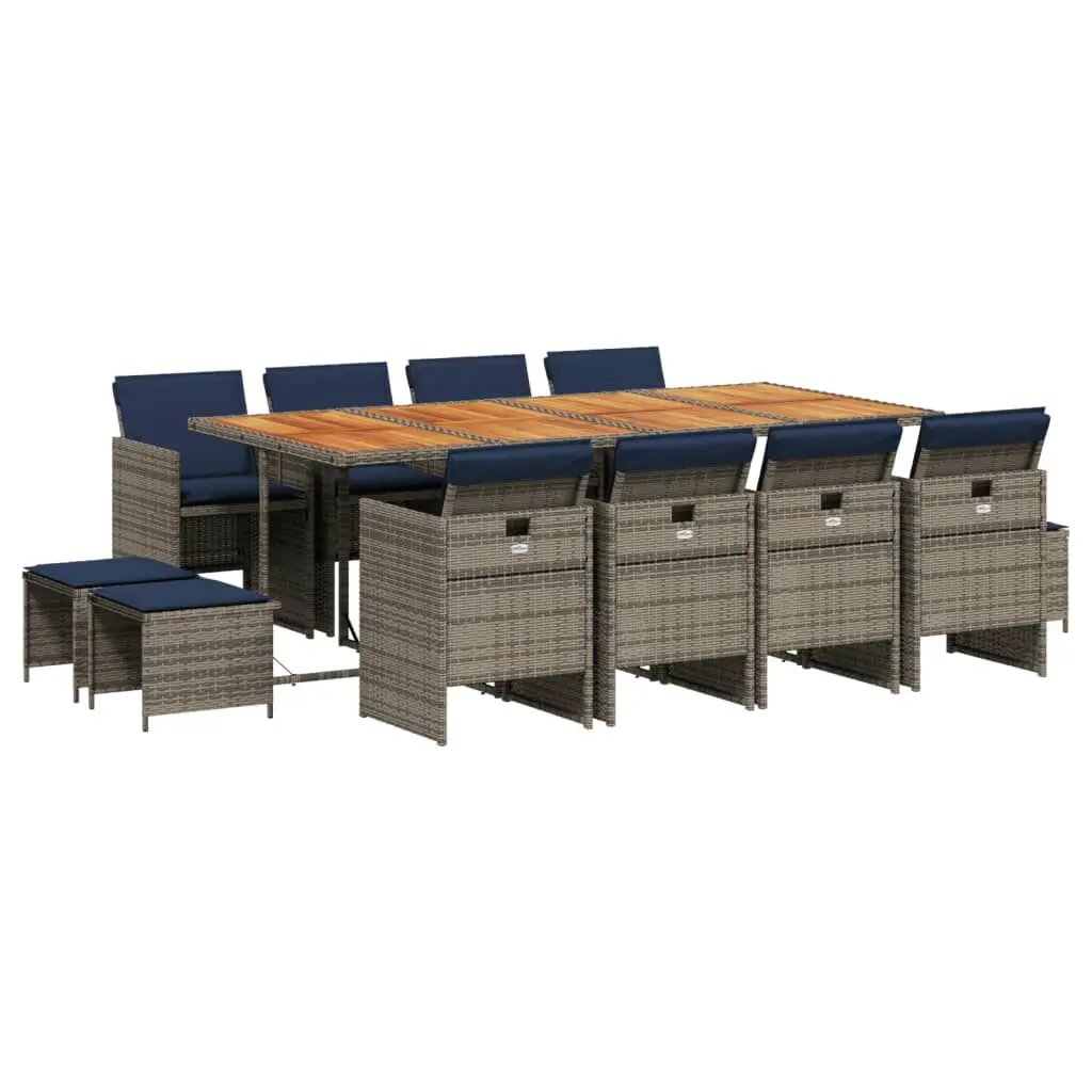 13 Piece Patio Dining Set Cushions Gray Poly Rattan Outdoor Furniture