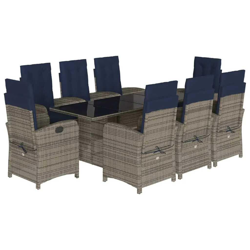 9 Piece Patio Dining Set Cushions Gray Poly Rattan Outdoor Furniture