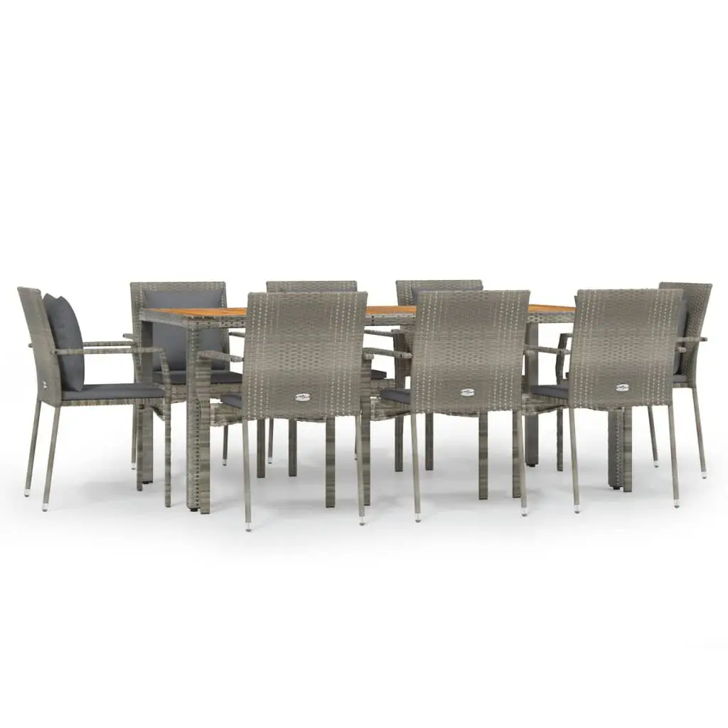 9 Piece Patio Dining Set Cushions Gray Poly Rattan Outdoor Furniture