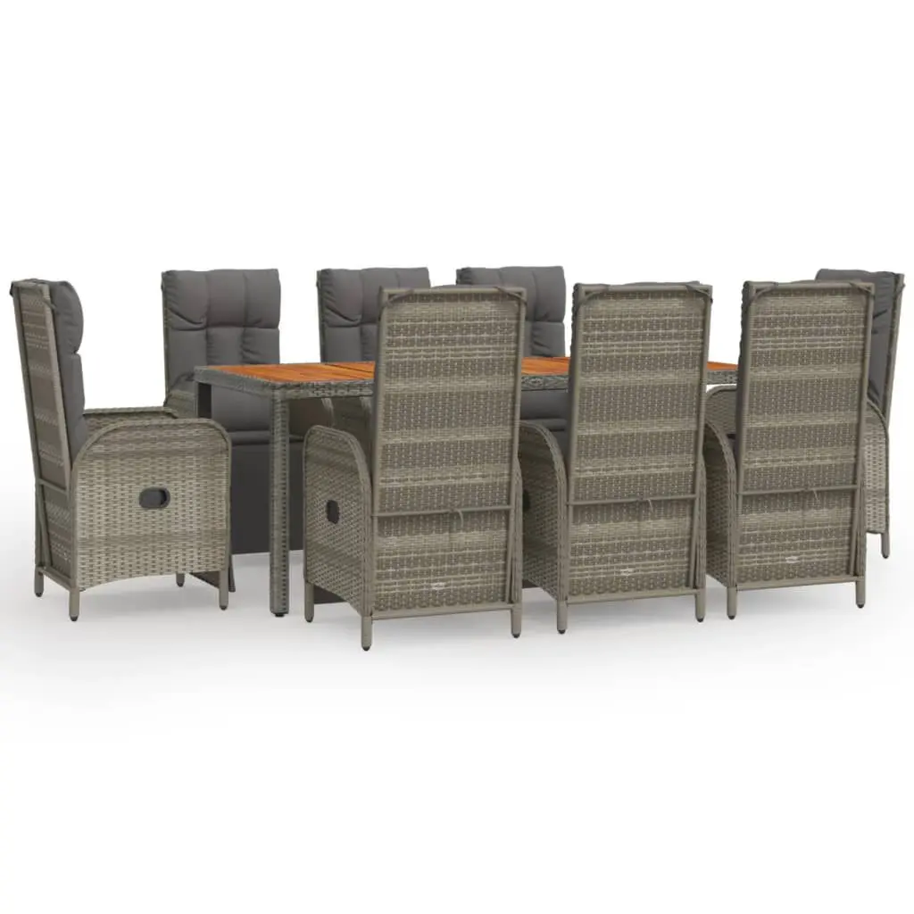 9 Piece Patio Dining Set Cushions Gray Poly Rattan Outdoor Furniture