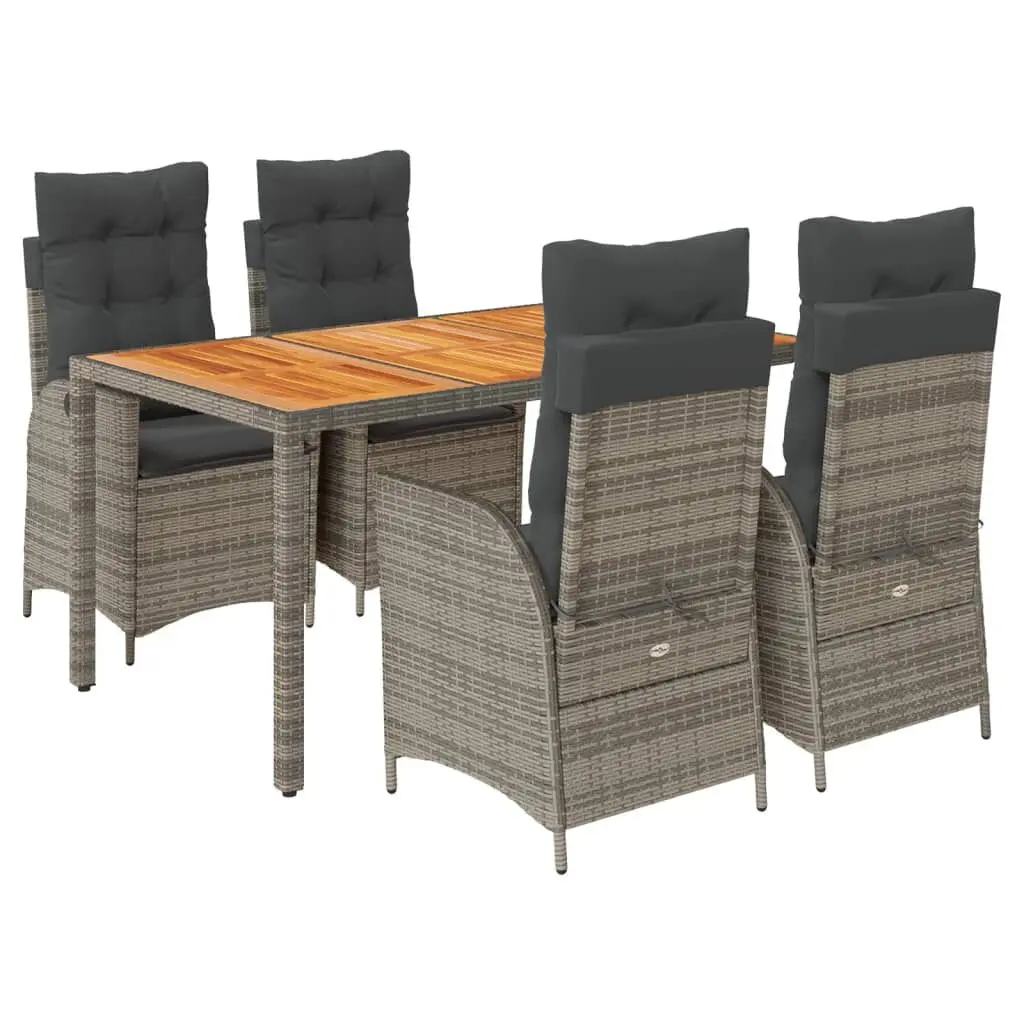 5 Piece Patio Dining Set Cushions Gray Poly Rattan Outdoor Table and Chairs