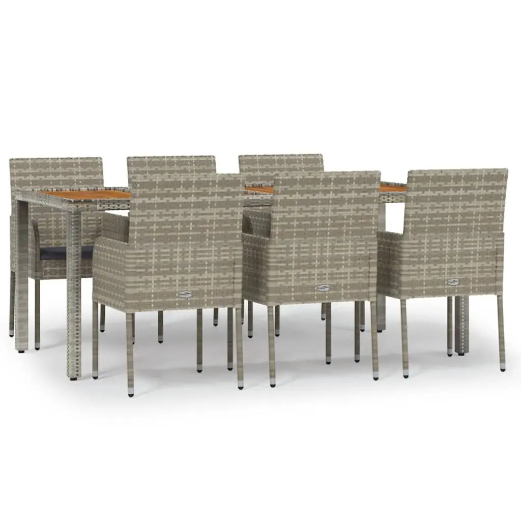 7 Piece Patio Dining Set Cushions Gray Poly Rattan Outdoor Furniture