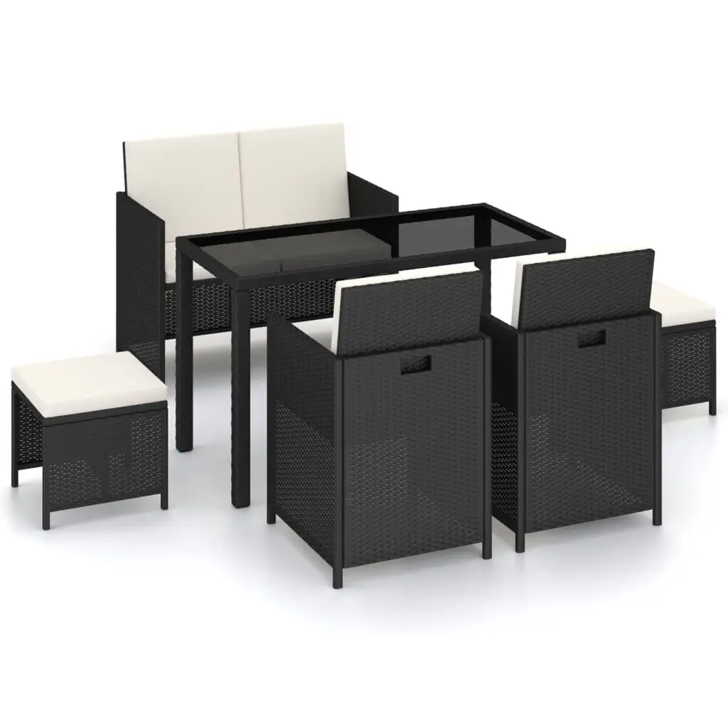 6 Piece Patio Dining Set Cushions Poly Rattan Black Outdoor Furniture