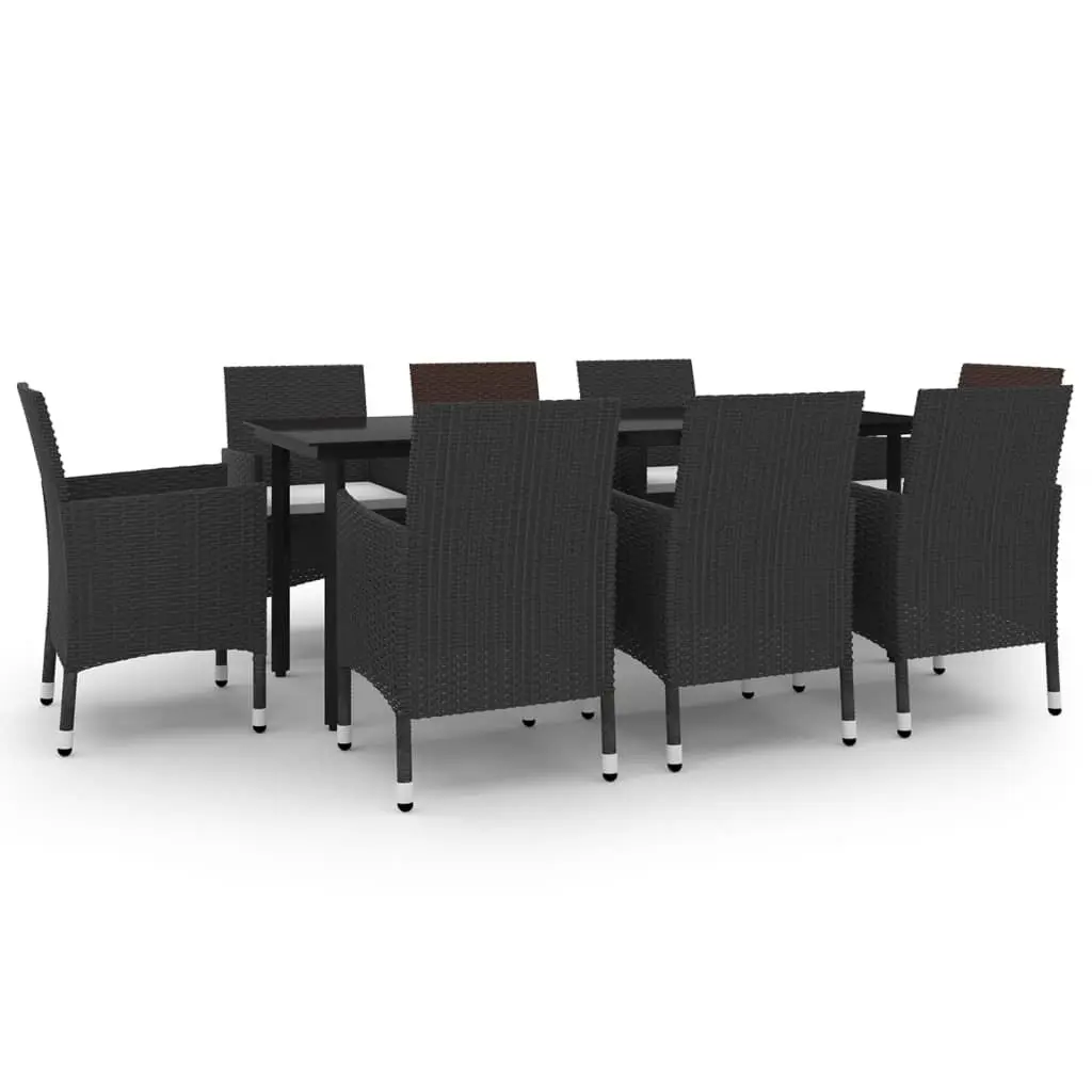 9 Piece Patio Dining Set Cushions Poly Rattan and Glass Table Outdoor Furniture