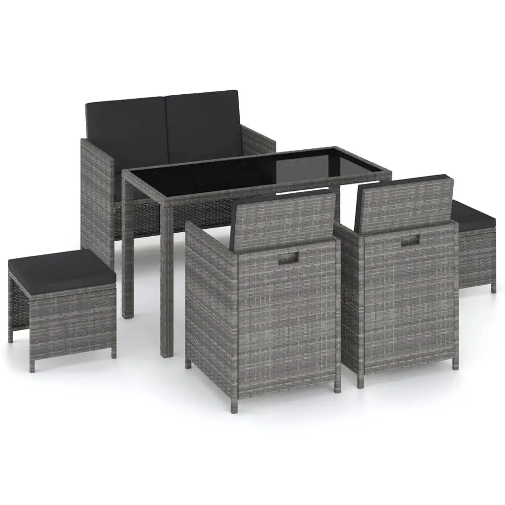6 Piece Patio Dining Set Cushions Poly Rattan Gray Outdoor Furniture