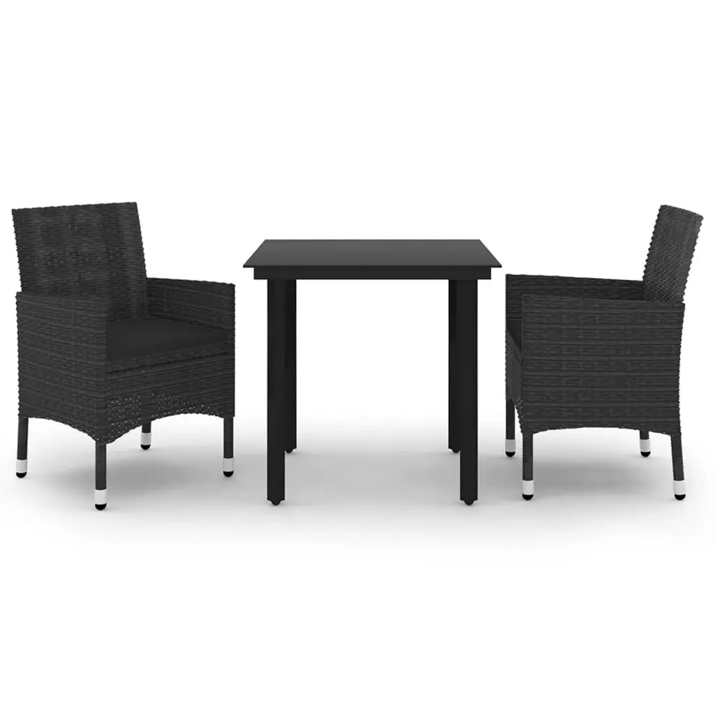 3 Piece Patio Dining Set Cushions Poly Rattan and Glass Outdoor Furniture