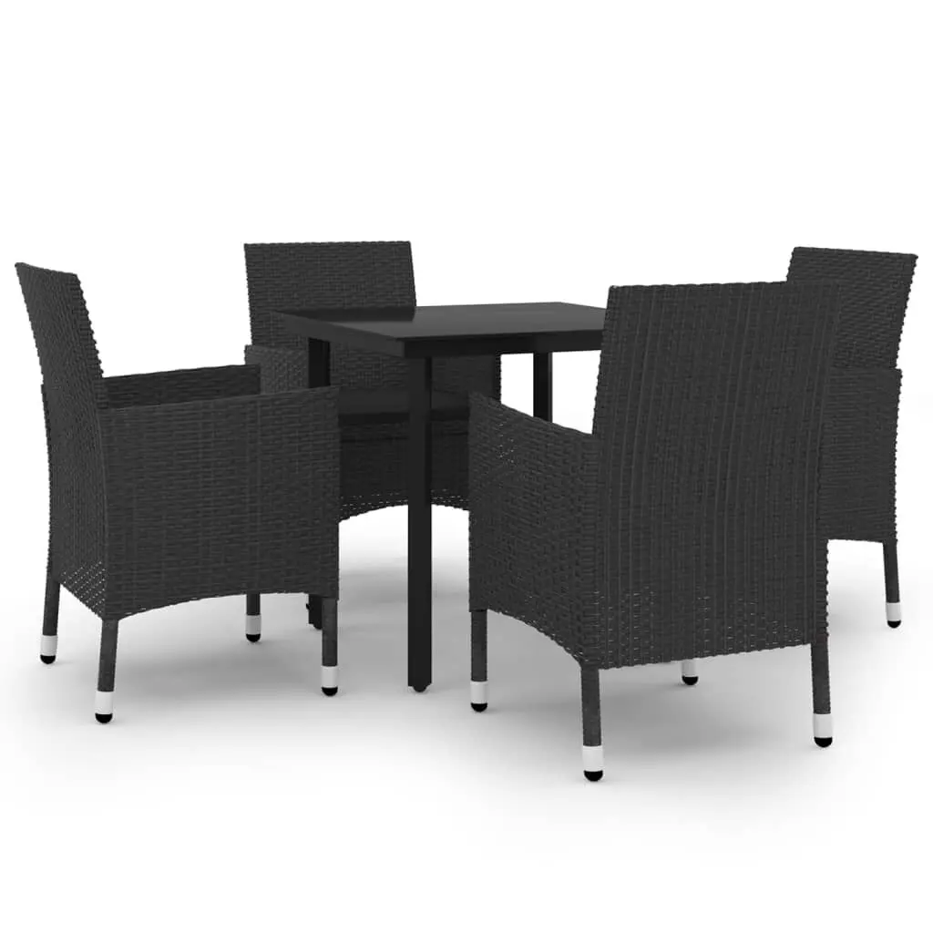 5 Piece Patio Dining Set Cushions Poly Rattan and Glass Outdoor Furniture