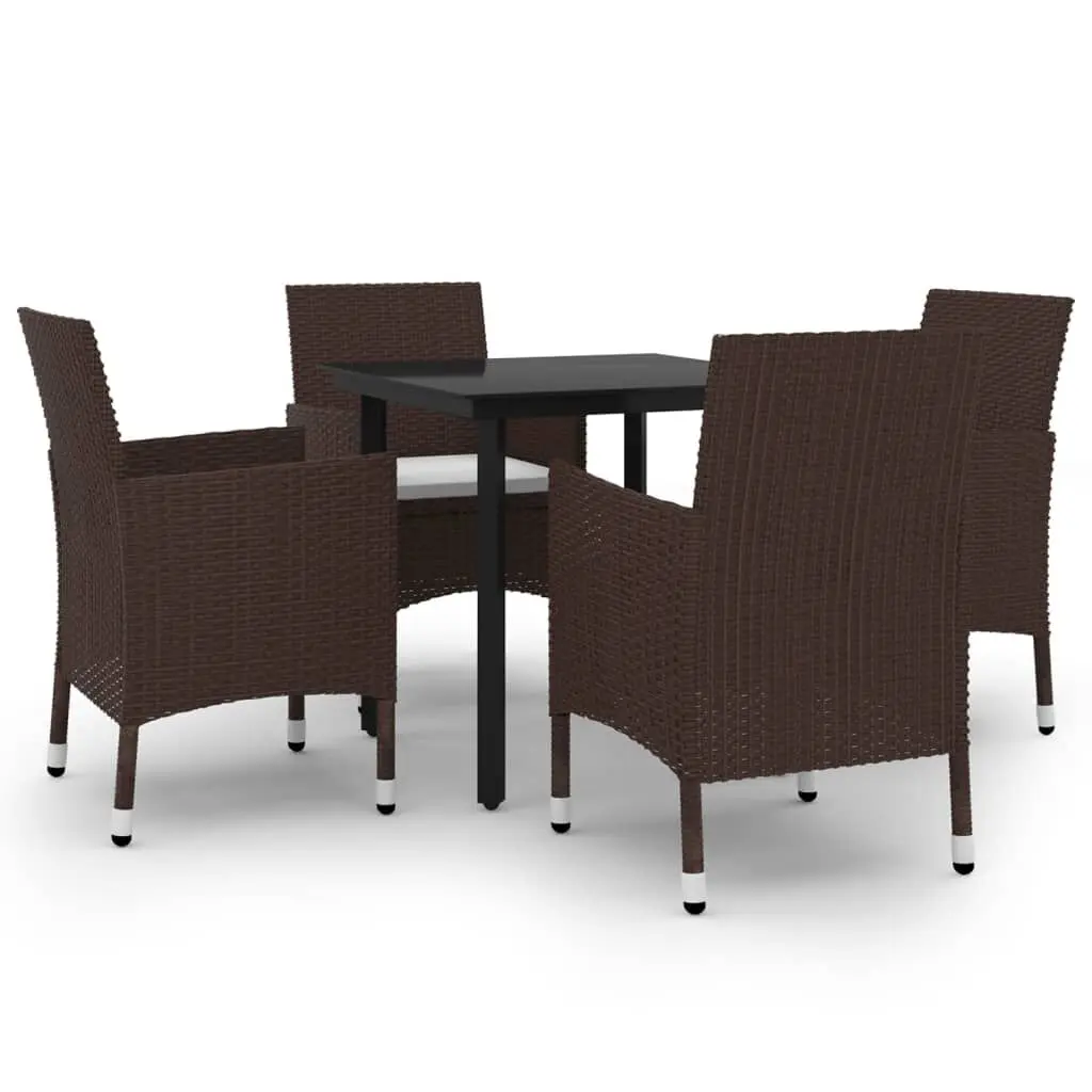 5 Piece Patio Dining Set Cushions Poly Rattan and Glass Table