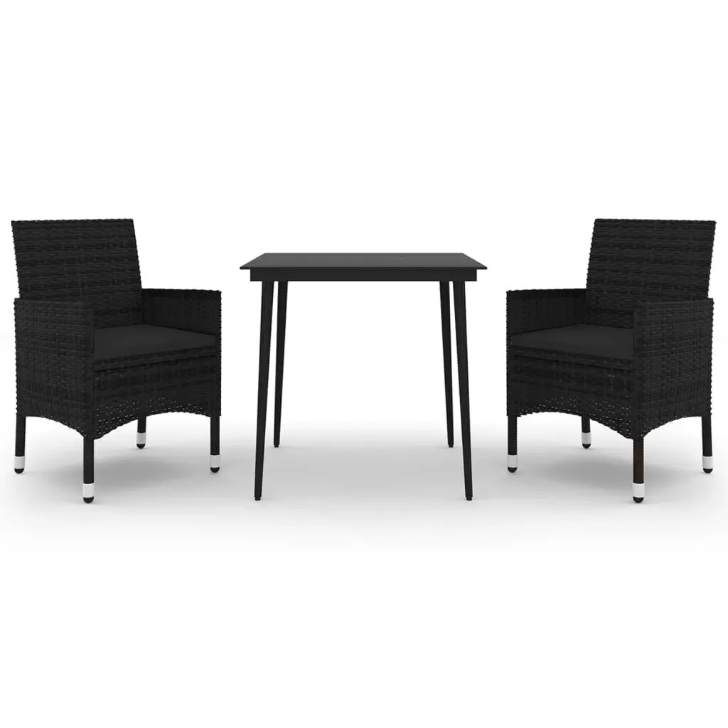 3 Piece Patio Dining Set Cushions Poly Rattan and Glass Table Outdoor Furniture