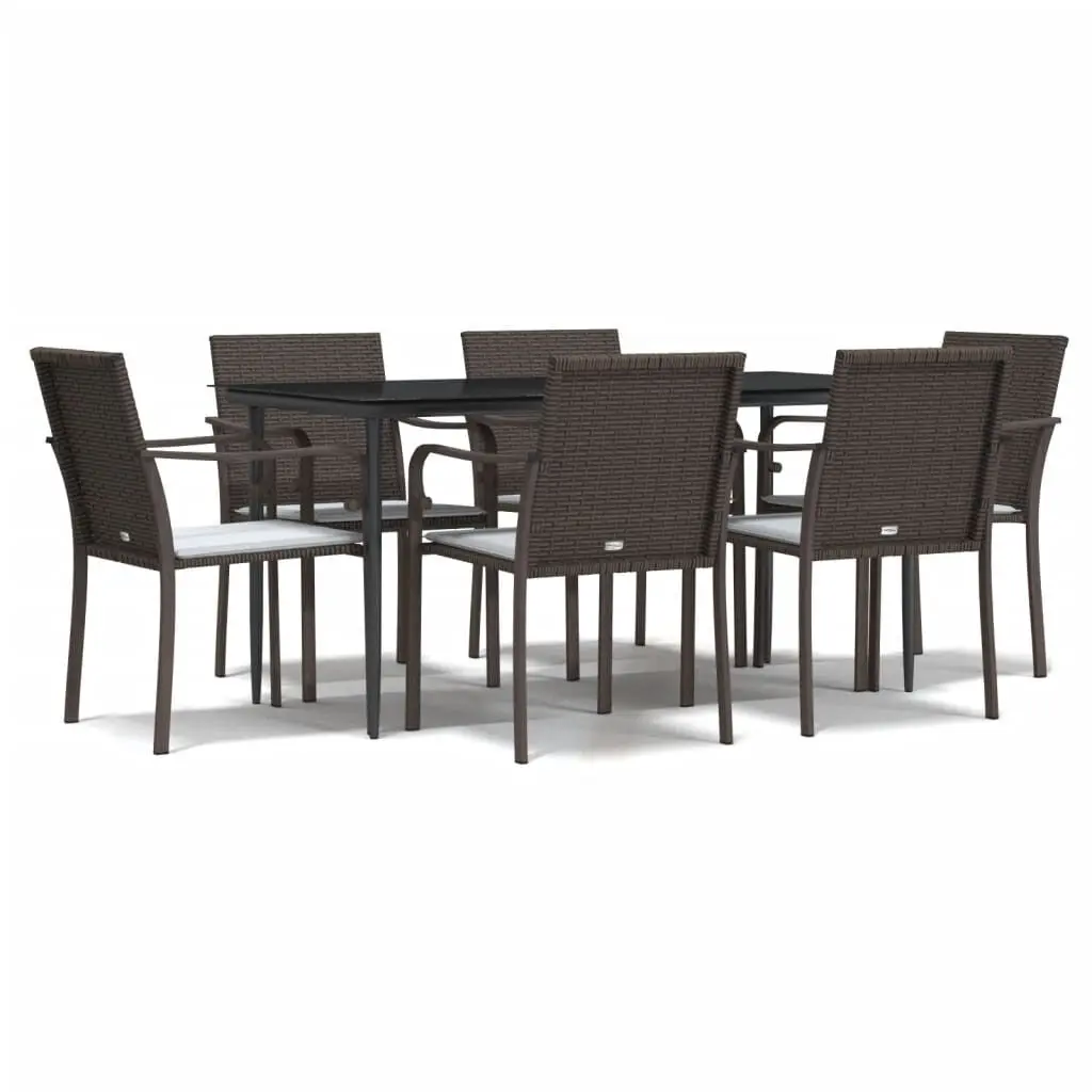 7 Piece Patio Dining Set Cushions Poly Rattan and Steel Spacious Outdoor Furniture