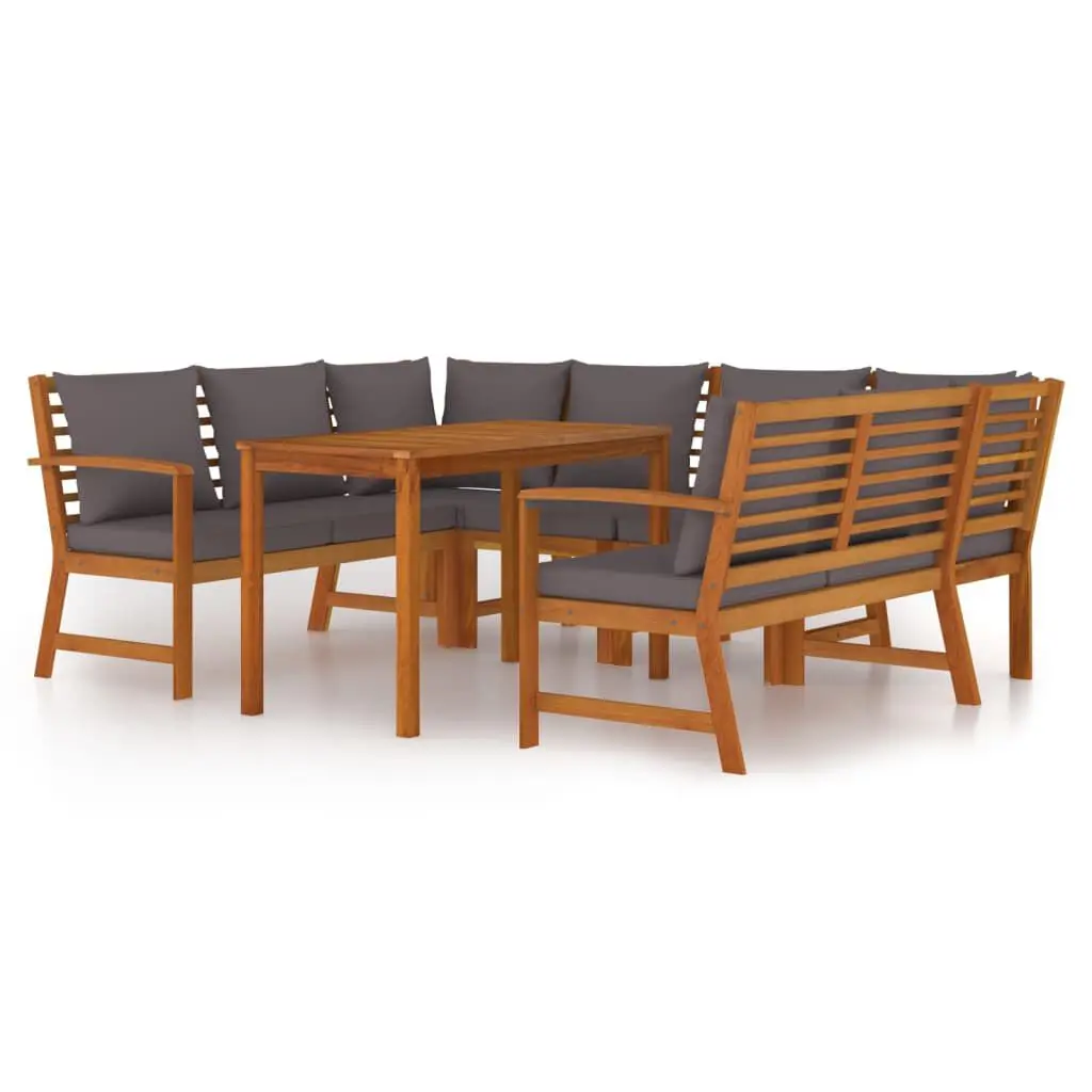 7 Piece Patio Dining Set Cushions Solid Wood Acacia Outdoor Furniture