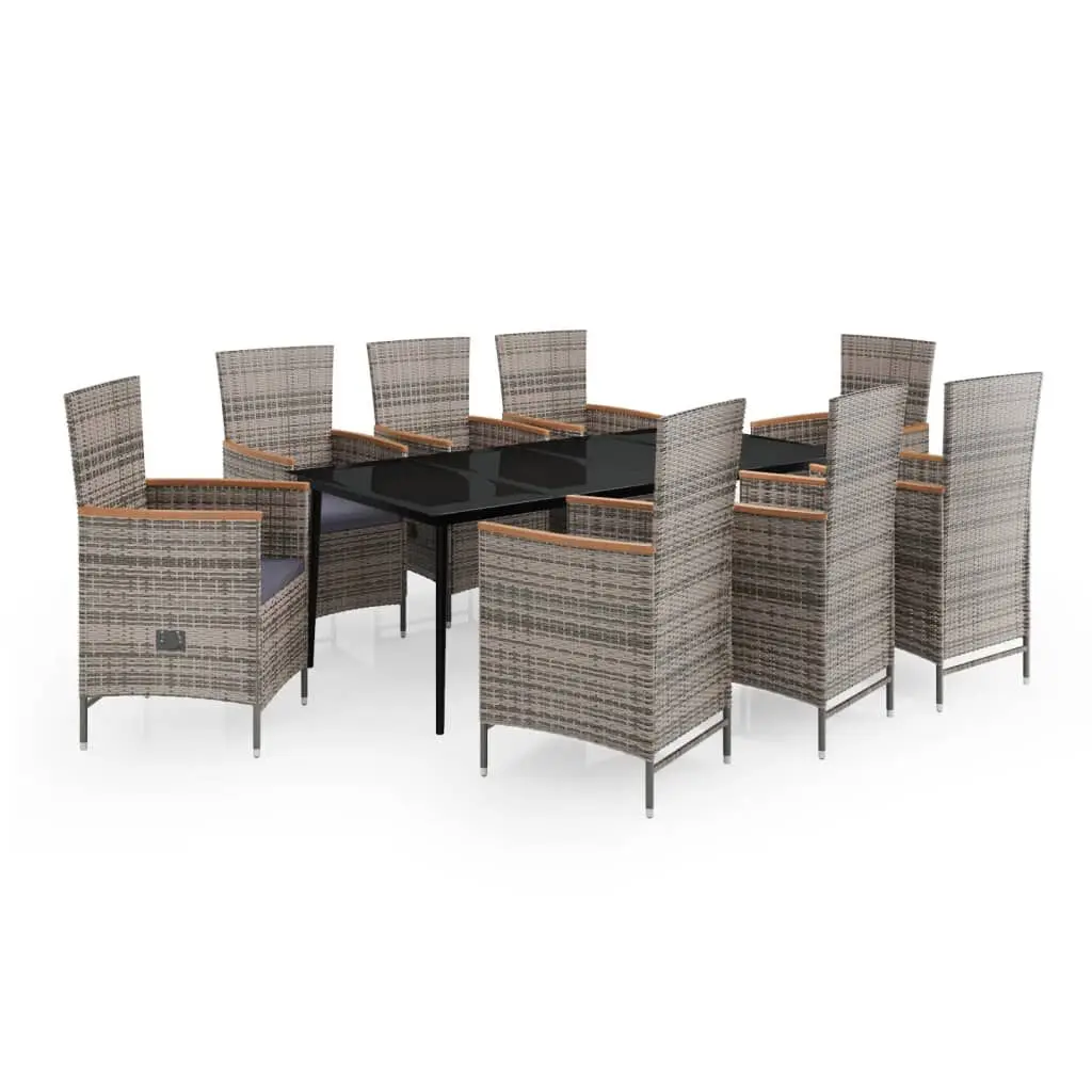 9 Piece Patio Dining Set Gray Cushions Outdoor Furniture