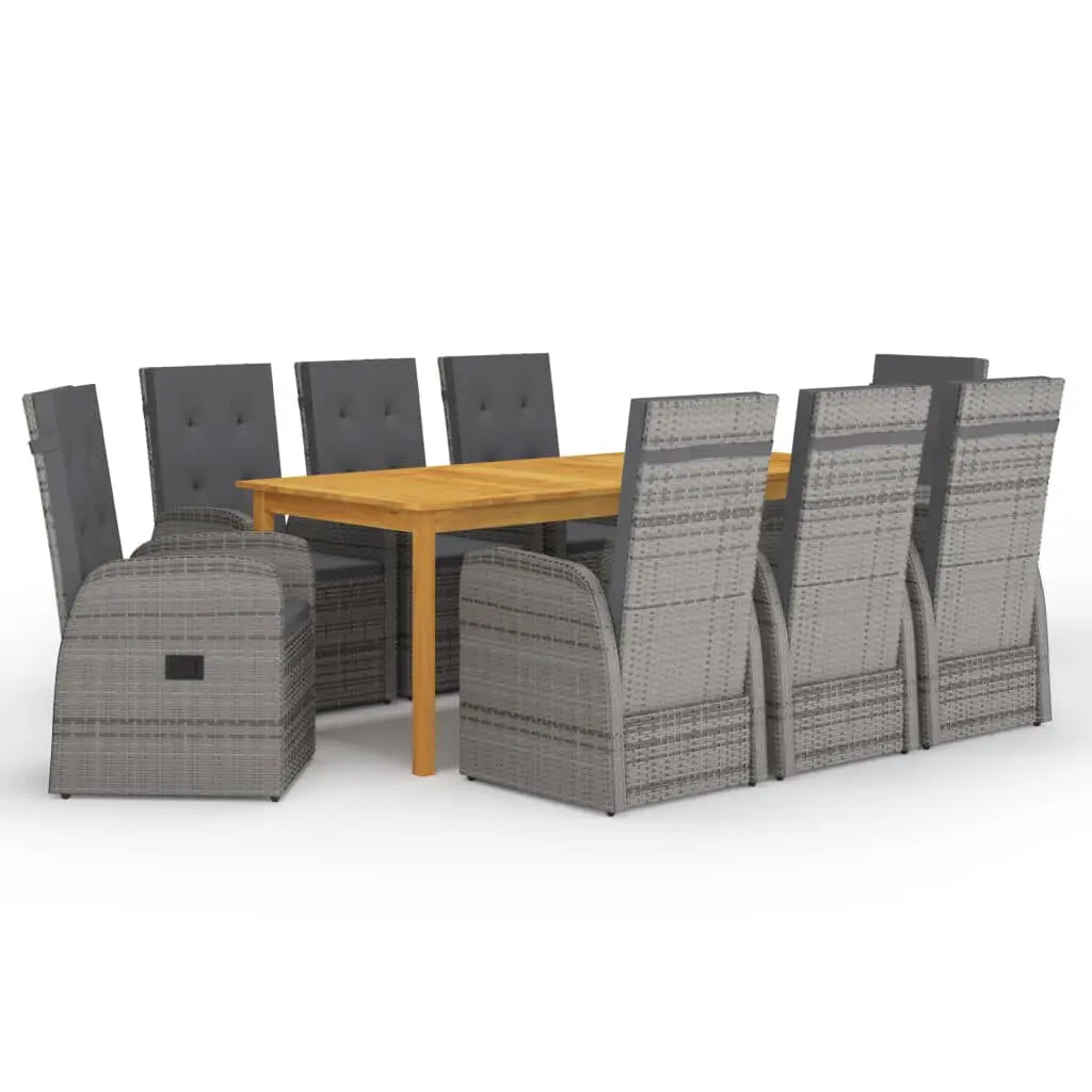 9 Piece Patio Dining Set Gray Large Outdoor Table Chairs and Cushions