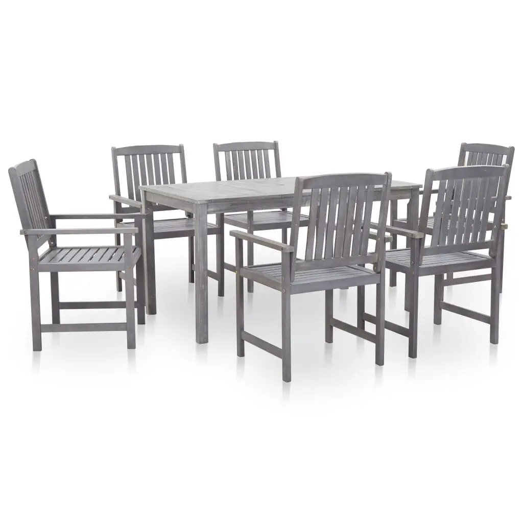 7 Piece Patio Dining Set Gray Wash Solid Acacia Wood Outdoor Furniture