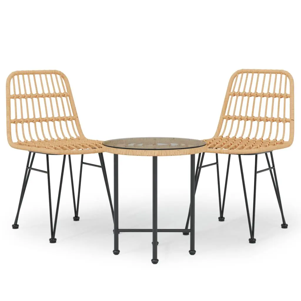 3 Piece Patio Dining Set Poly Rattan Outdoor Furniture Table and Chairs