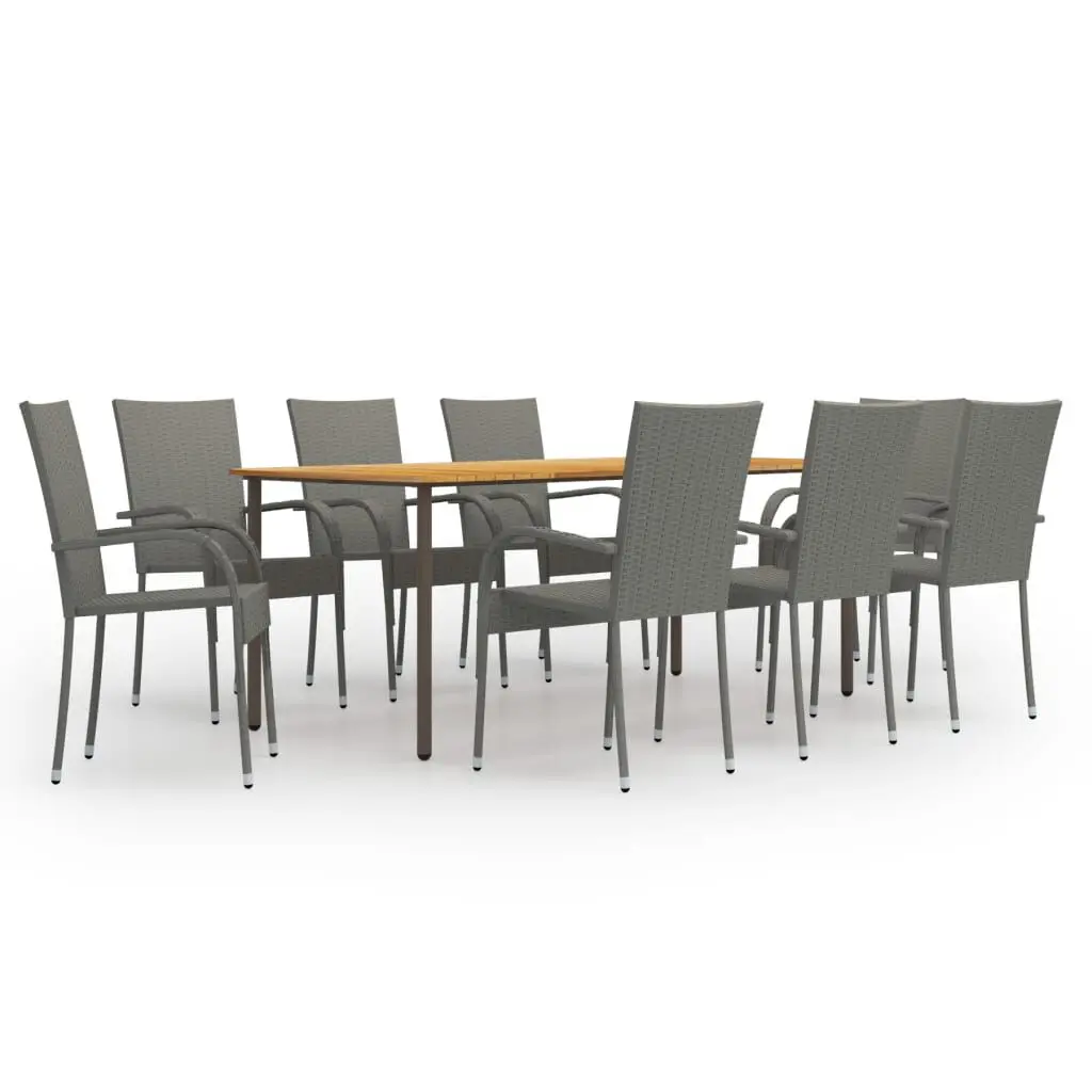 9 Piece Patio Dining Set Poly Rattan Gray Outdoor Furniture