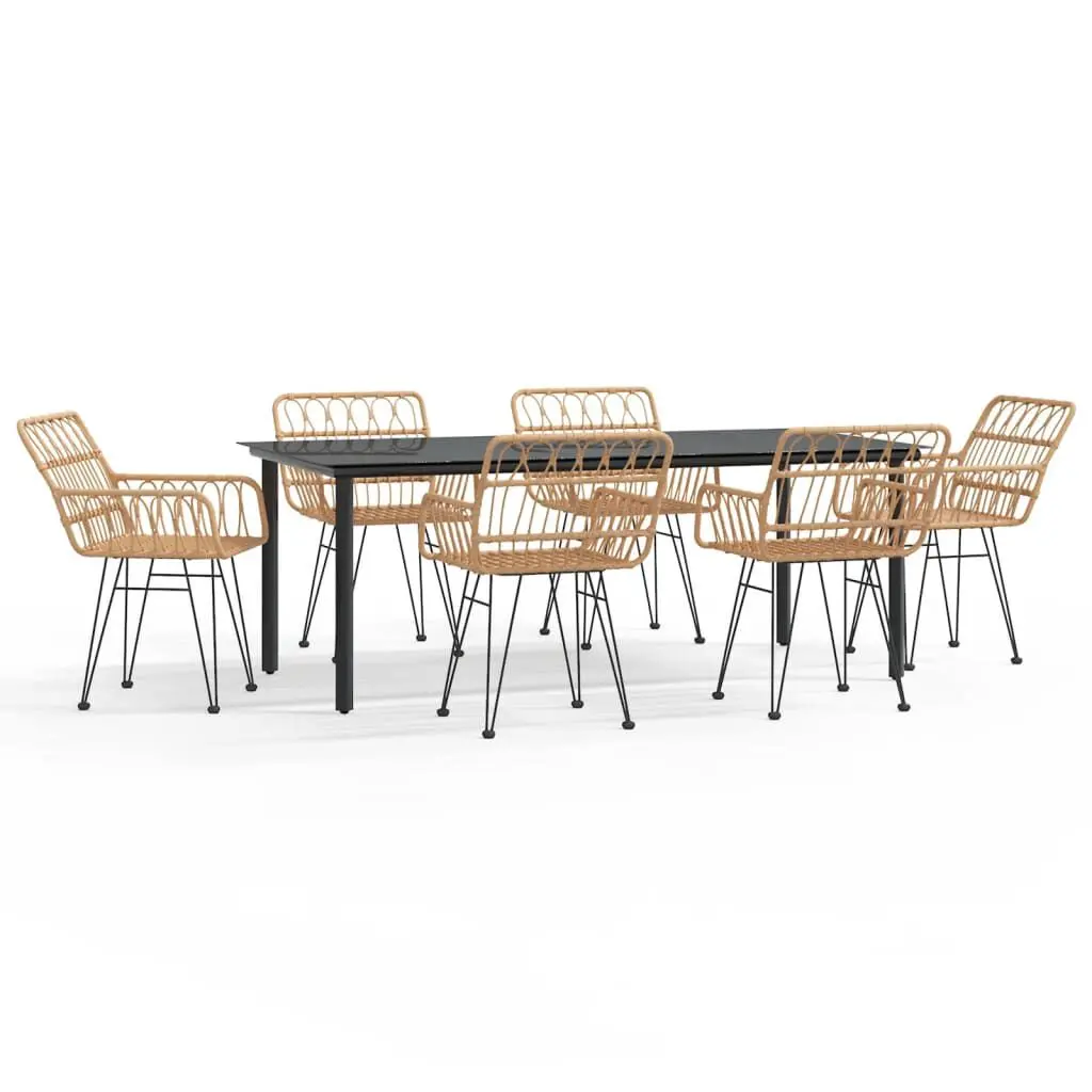 7 Piece Patio Dining Set Poly Rattan Outdoor Furniture