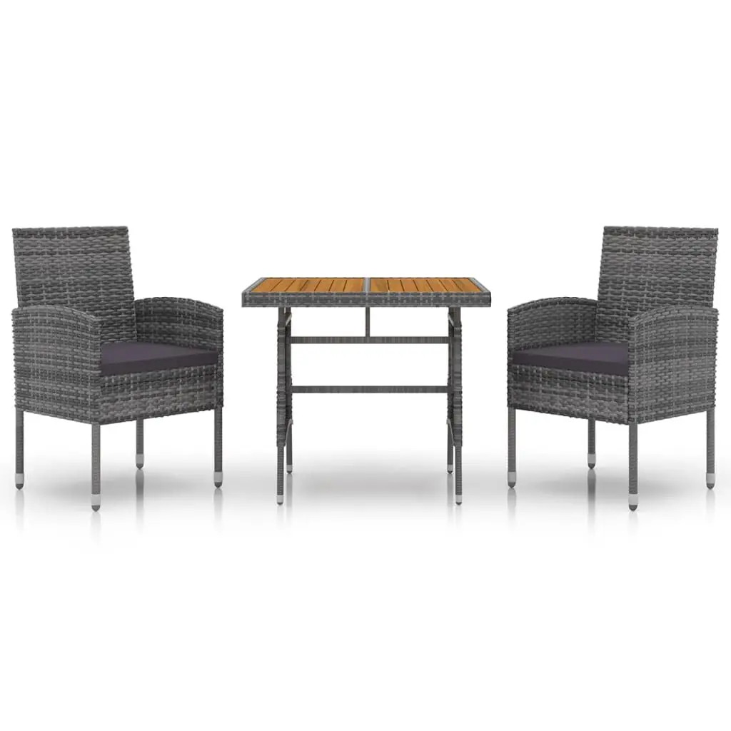3 Piece Patio Dining Set Poly Rattan Gray Outdoor Table and Chairs