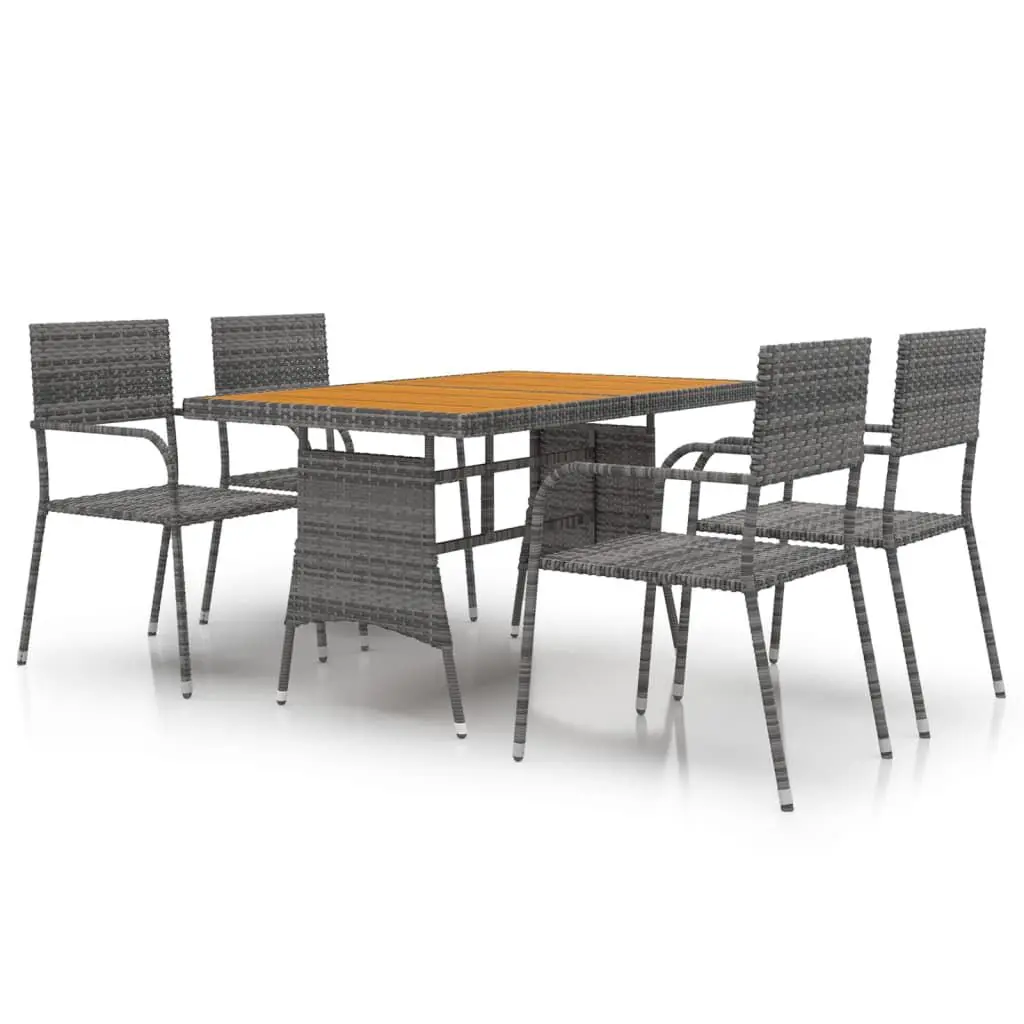 5 Piece Patio Dining Set Poly Rattan Gray Outdoor Furniture