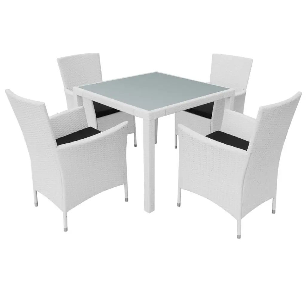 5 Piece Patio Dining Set Poly Rattan Cream White Outdoor Table and Chairs
