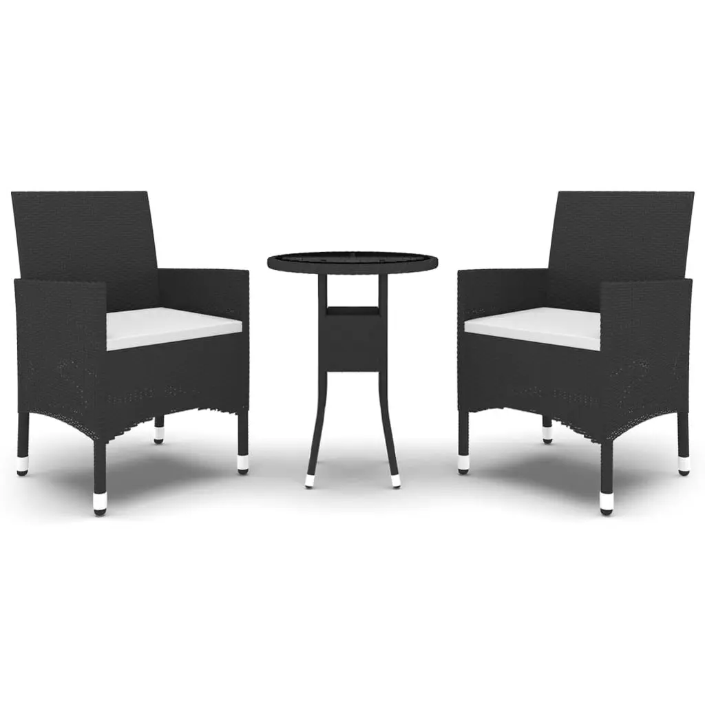 3 Piece Patio Dining Set Poly Rattan Black Outdoor Furniture