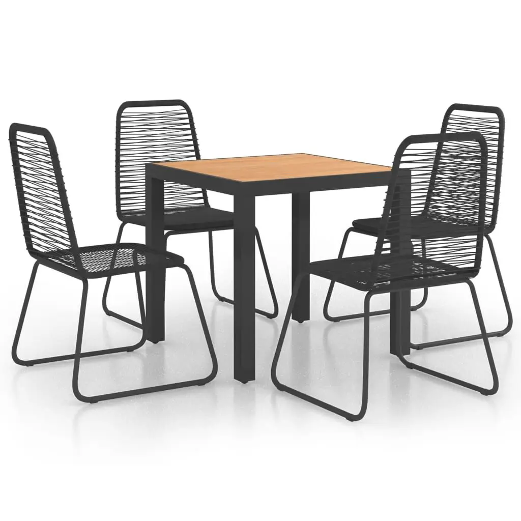 5 Piece Patio Dining Set PVC Rattan Black and Brown Outdoor Table and Chairs
