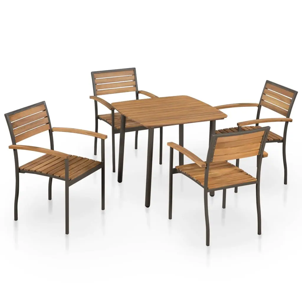 5 Piece Patio Dining Set Solid Acacia Wood and Steel Outdoor Furniture