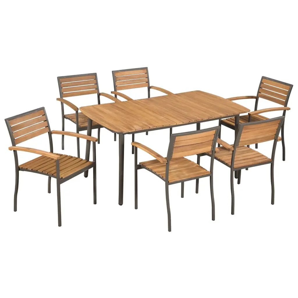 7 Piece Patio Dining Set Solid Acacia Wood and Steel Outdoor Furniture
