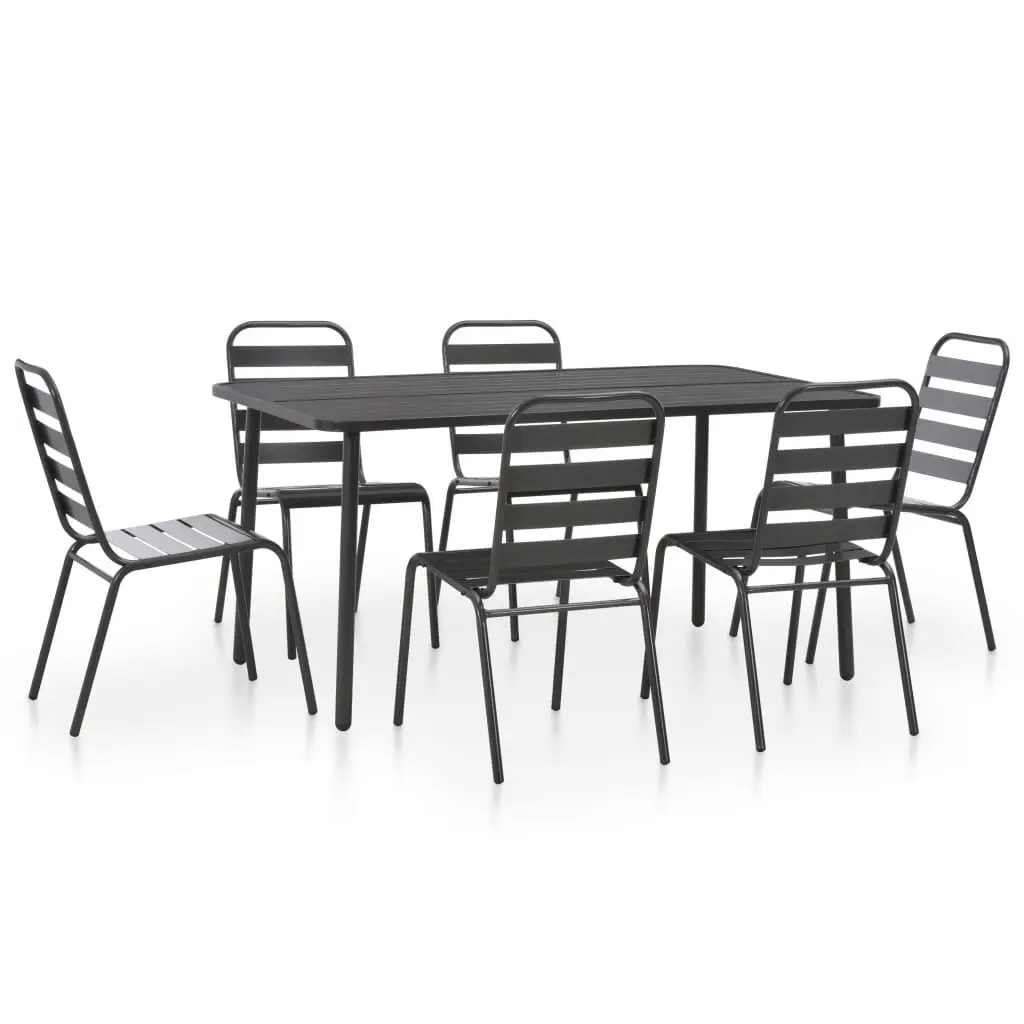 7 Piece Patio Dining Set Steel Dark Gray Outdoor Furniture