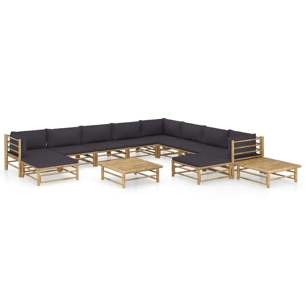 12 Piece Patio Lounge Set Dark Gray Cushions Bamboo Outdoor Dining Furniture