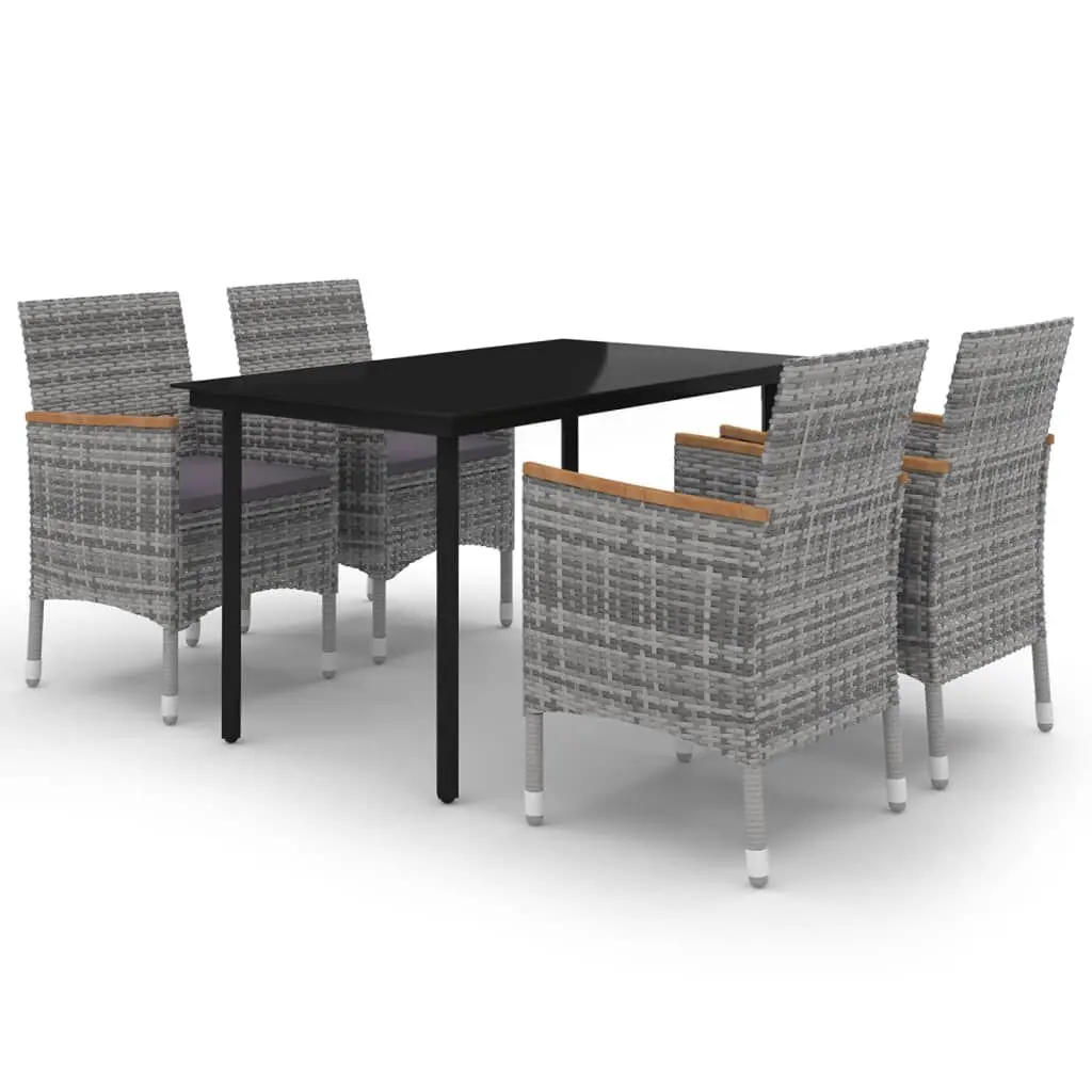 5 Piece Poly Rattan Patio Dining Set Glass Table and Stylish Cushions