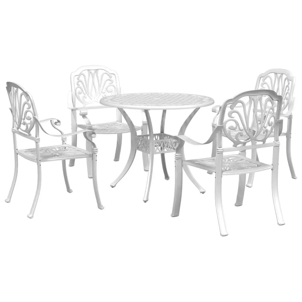 White 5 Piece Patio Dining Set Cast Aluminum Outdoor Furniture