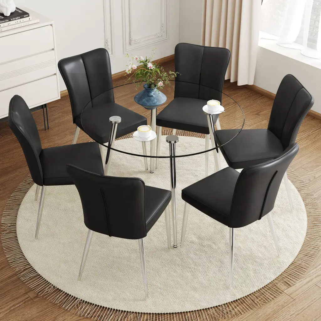 Modern Minimalist Round Dining Table Transparent Chairs Set Kitchen Furniture droom w-1151