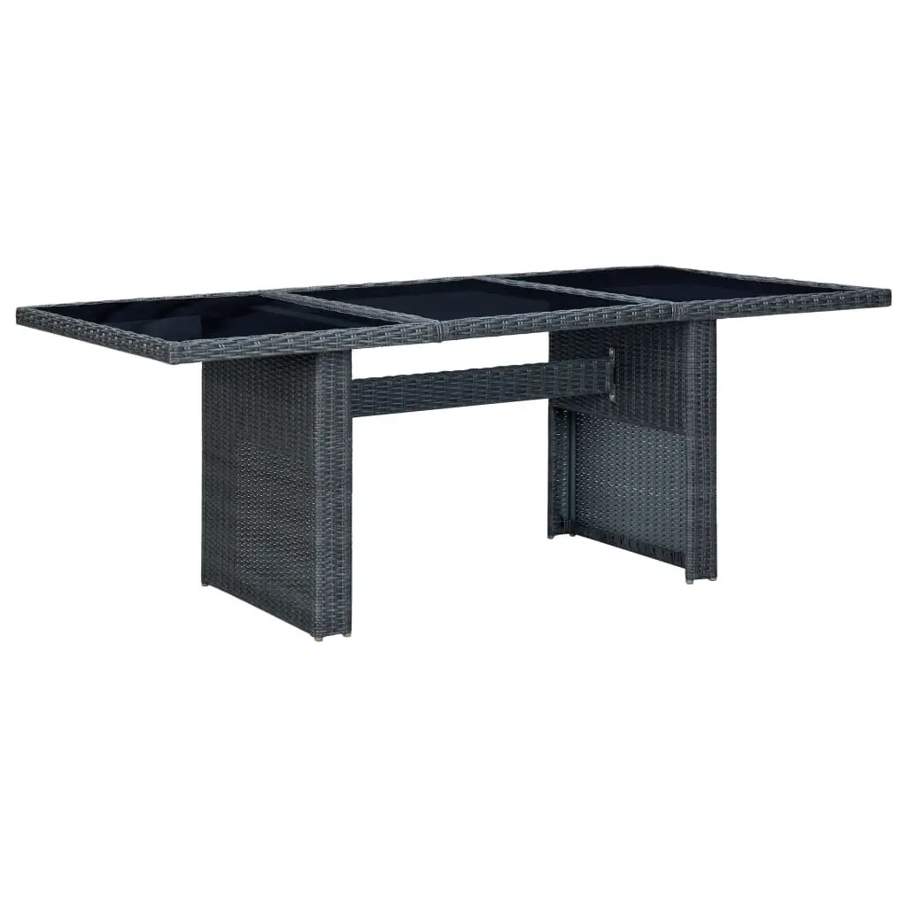 Dark Gray Poly Rattan Patio Table Tempered Glass Top Outdoor Dining Table