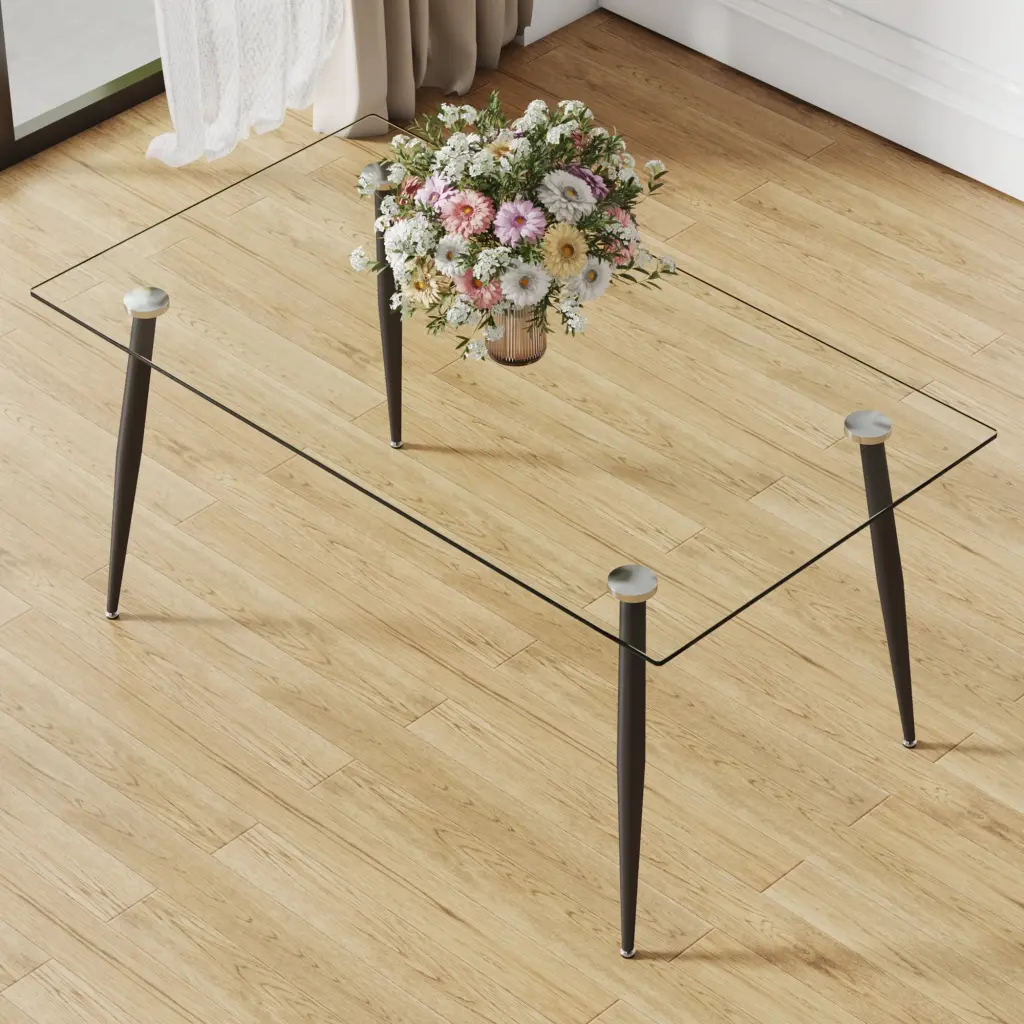 Modern Rectangular Crystal Dining Table 4-6 People Tempered Glass droom w-1151