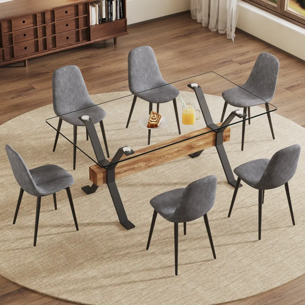 Modern Tempered Crystal Dining Table - Large Contemporary Stationery droom w-1151