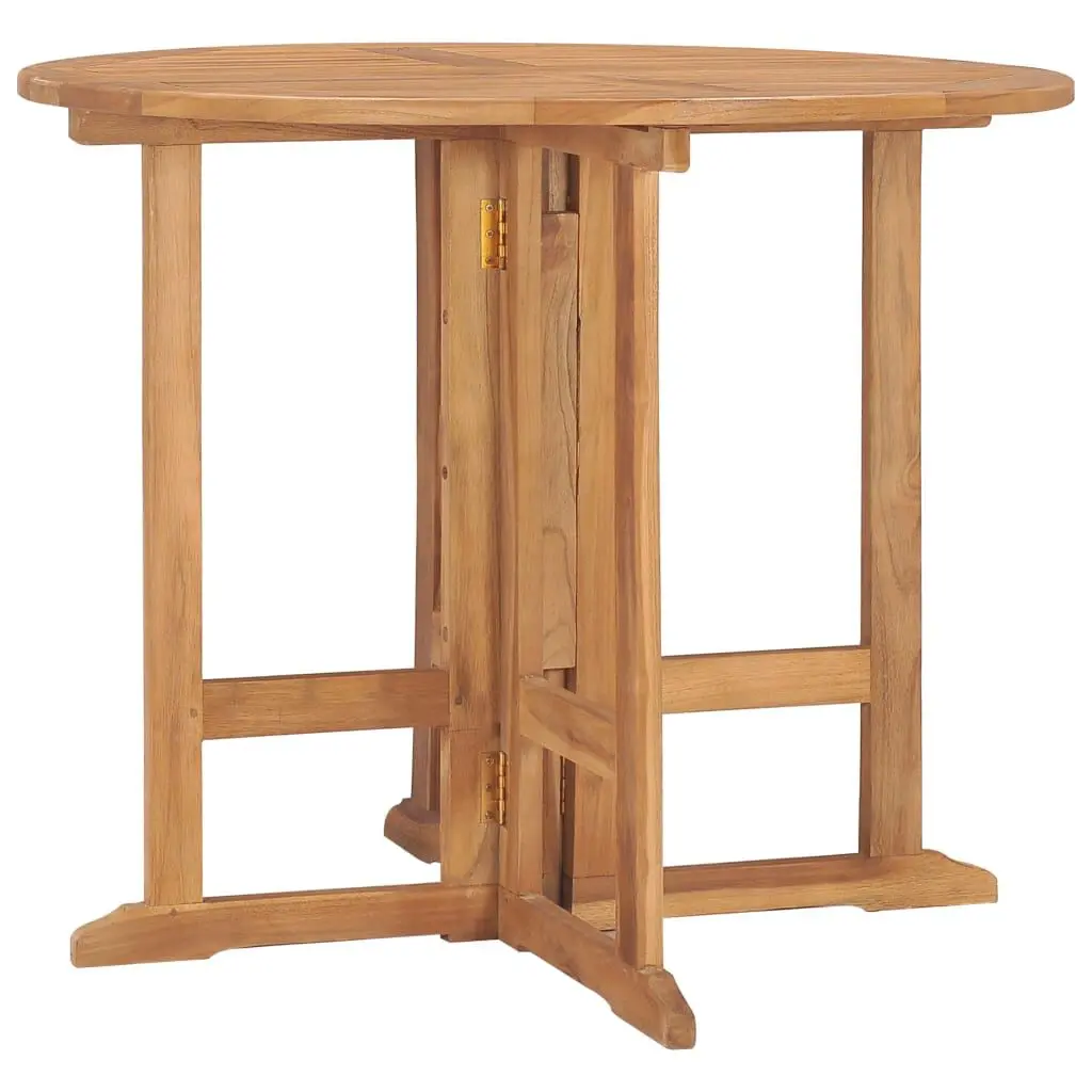 Folding Solid Teak Wood Patio Dining Table 35.4 Inch Diameter