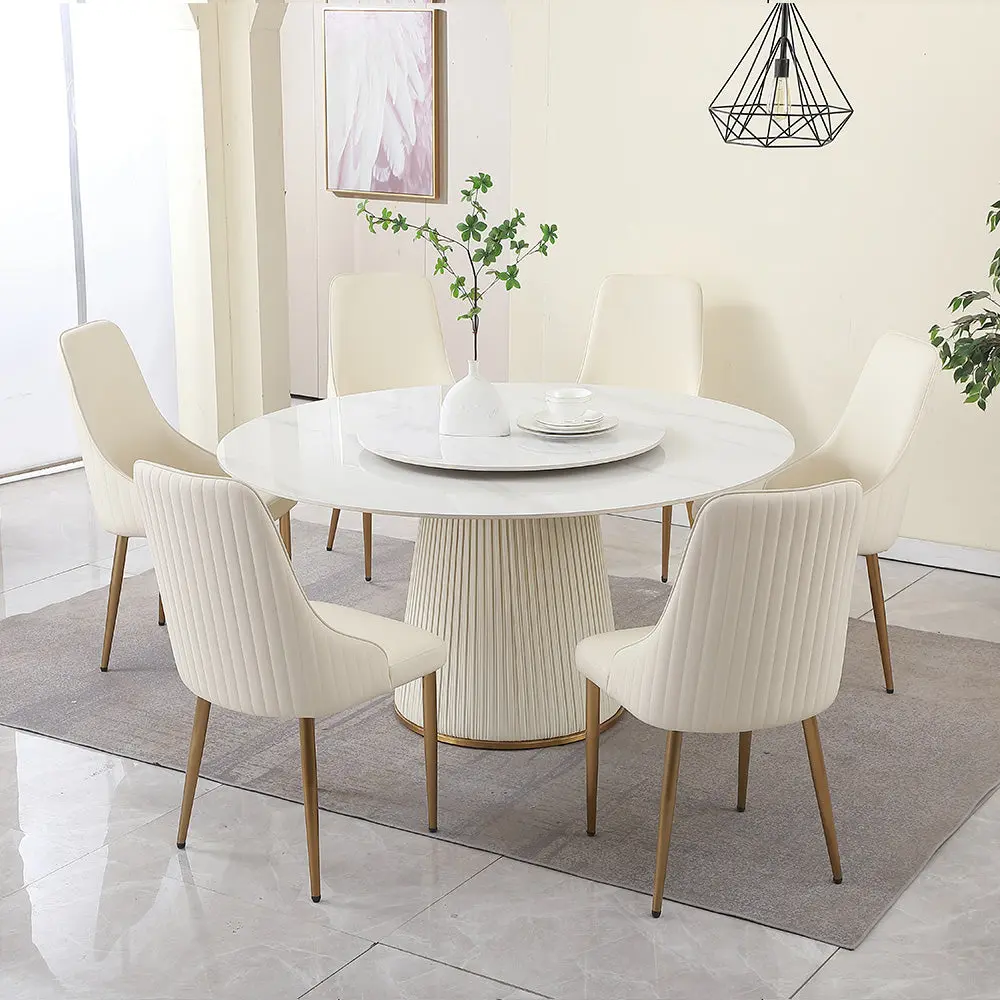 59 Inch Modern Sintered Marble Dining Table 31.5 Inch Round Turntable montary