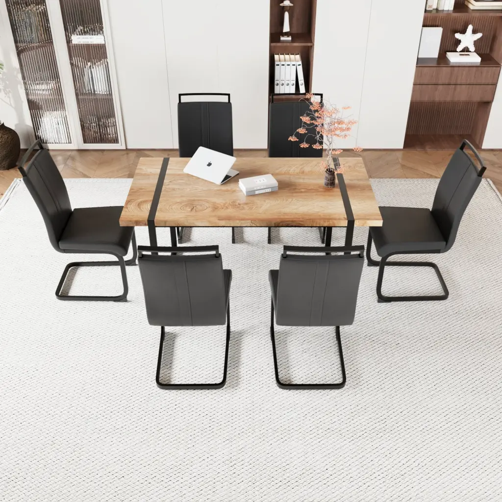 59 Inch Rural Industrial Rectangular MDF Timber Hue Dining Table Set nuoli furniture