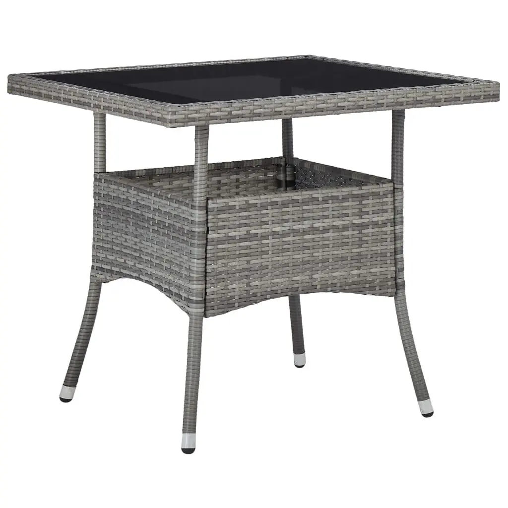 Patio Dining Table Gray Poly Rattan and Glass Top Outdoor Furniture