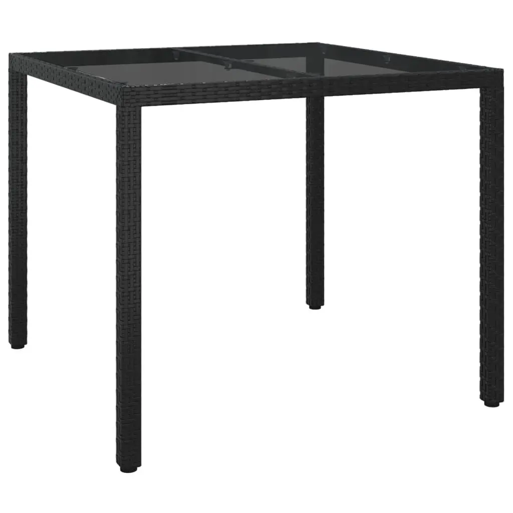 Patio Table 35.4x35.4x29.5 Inches Tempered Glass and Poly Rattan Black Outdoor Dining Table
