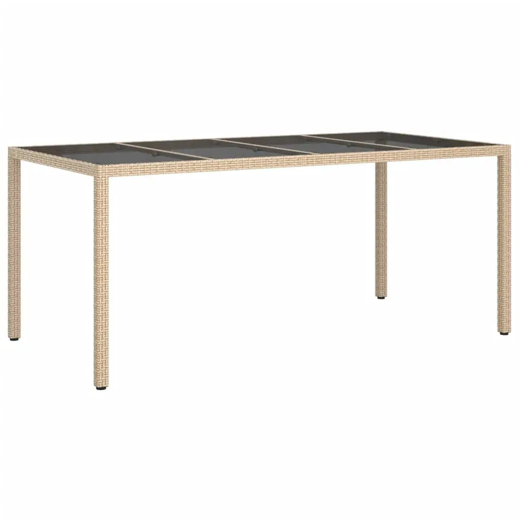 Patio Table Beige 74.8x35.4x29.5 Inches Tempered Glass and Poly Rattan Dining Table