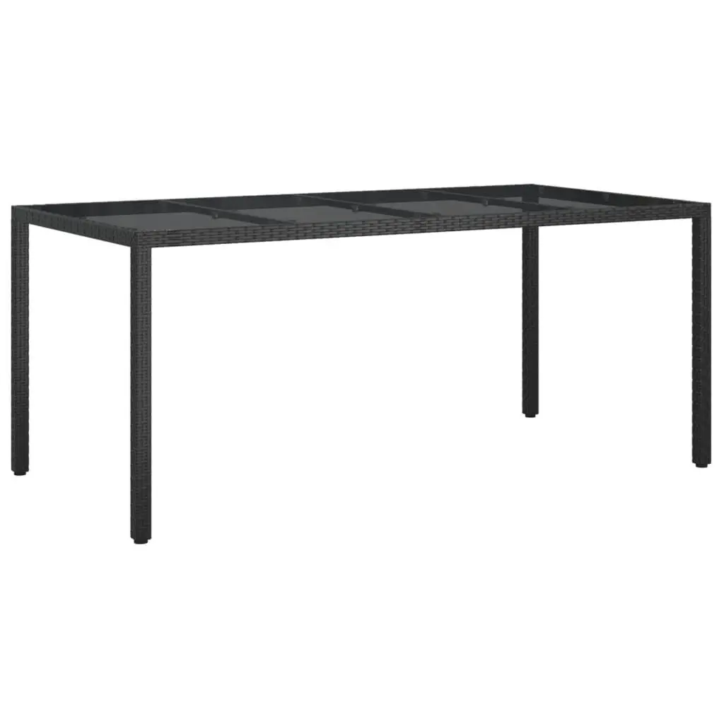 Patio Table Black 74.8x35.4x29.5 Inches Tempered Glass and Poly Rattan Outdoor Dining Table