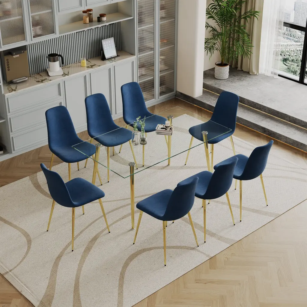 Dining Table Set 9 0.32 Inch Tempered Glass Top and Modern Design w1241 artisan furniture