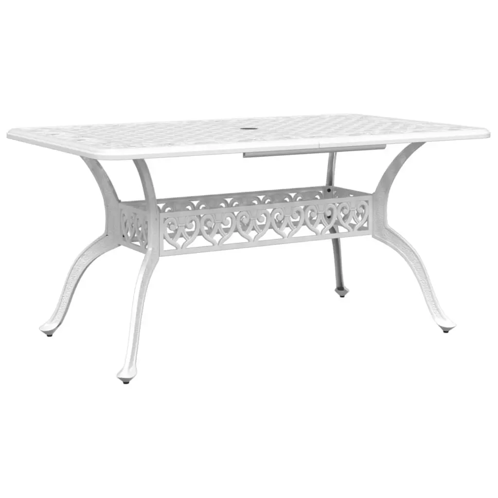 White 59.1 Inch Cast Aluminum Patio Table Outdoor Dining Table 35.4x28.3 Inches